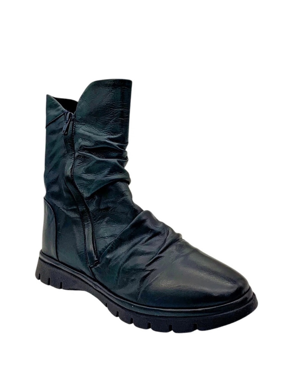 Miz Mooz Women's Ruched Leather Mid-Shaft Boots Delena Black - Size 40